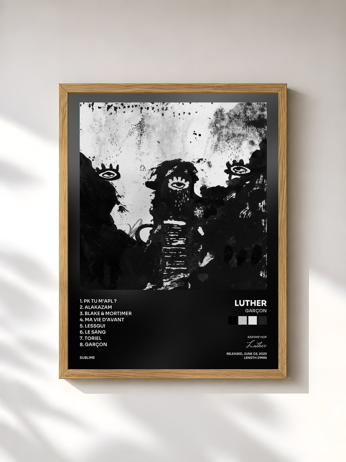 #bois Tableau de l'album GARÇON de Luther, cadre en bois brut, imprimé et encadré en France