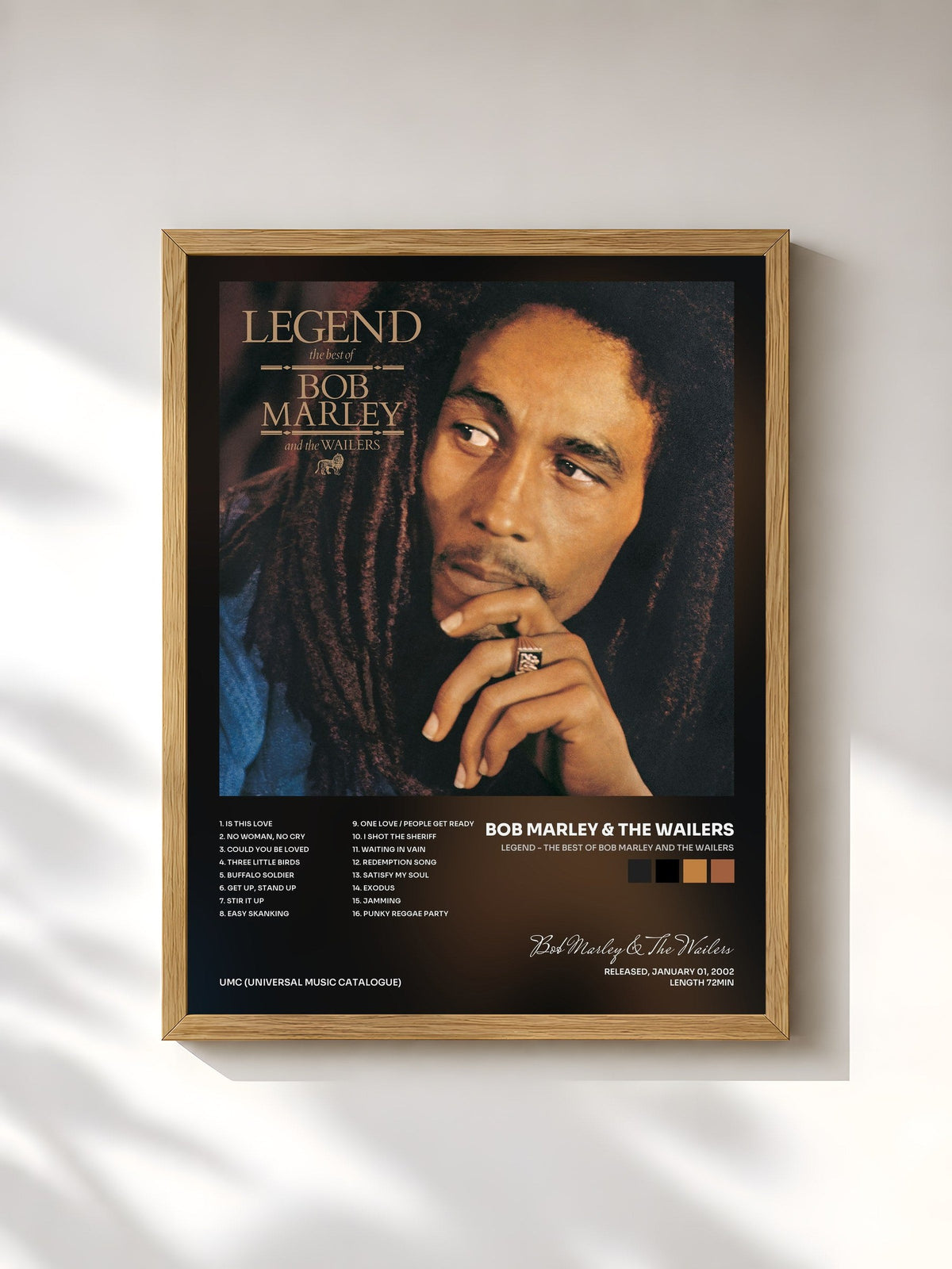 #bois Tableau de l'album Legend - The Best Of Bob Marley And The Wailers de Bob Marley & The Wailers, cadre en bois brut, imprimé et encadré en France