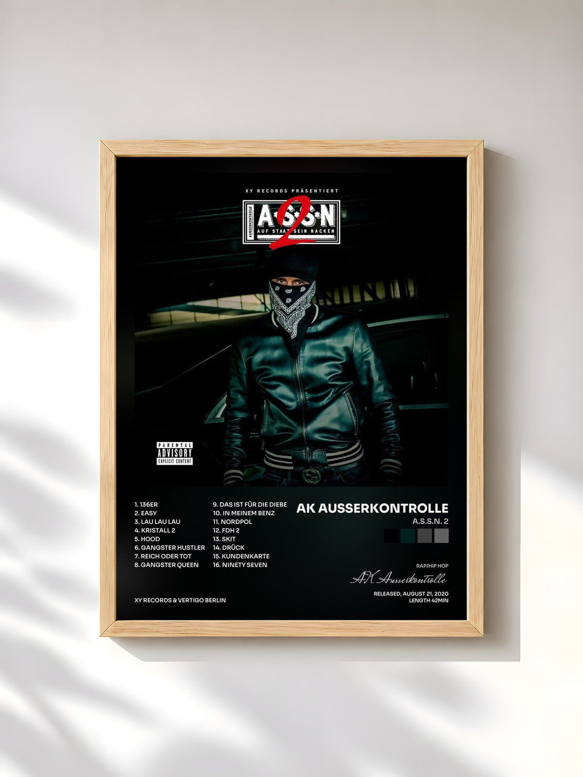 #bois Tableau de l'album A.S.S.N. 2 de AK Ausserkontrolle, cadre en bois brut, imprimé et encadré en France