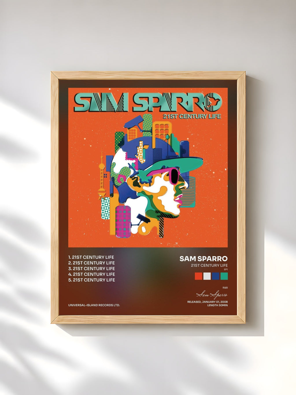 #bois Tableau de l'album 21st Century Life (EP1) de Sam Sparro, cadre en bois brut, imprimé et encadré en France