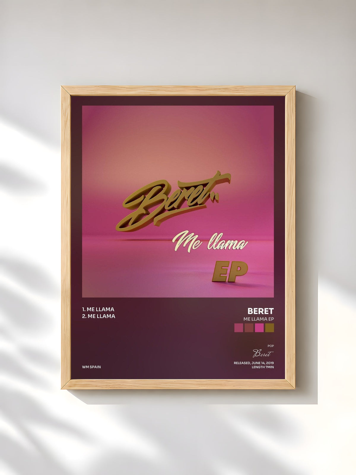 #bois Tableau de l'album Me llama EP de Beret, cadre en bois brut, imprimé et encadré en France