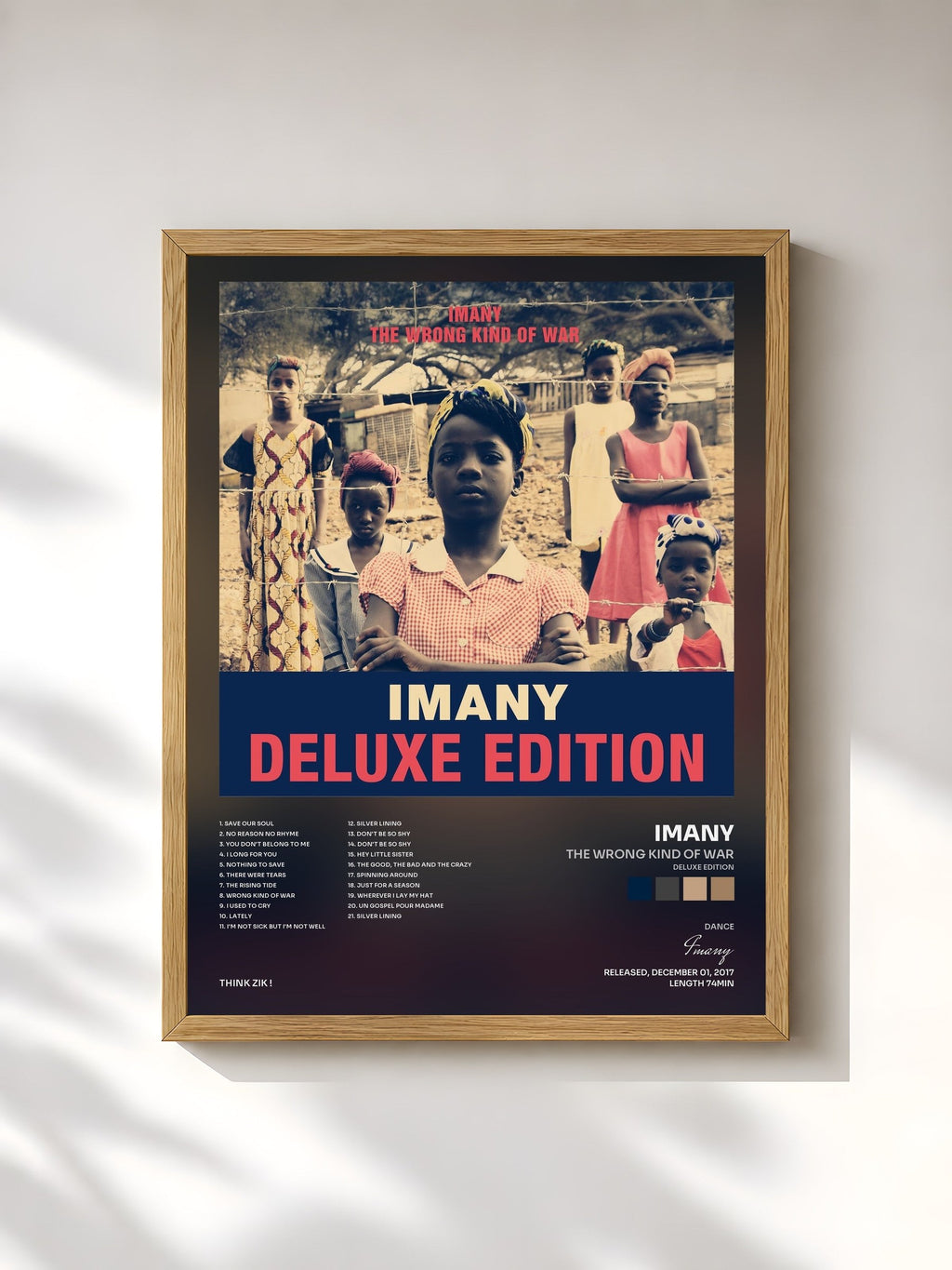 #bois Tableau de l'album The Wrong Kind of War (Deluxe Edition) de Imany, cadre en bois brut, imprimé et encadré en France