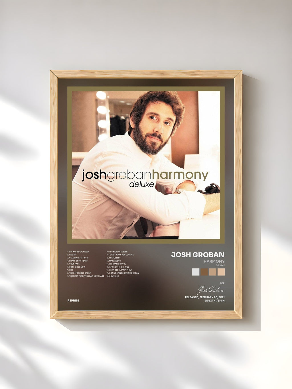 #bois Tableau de l'album Harmony (Deluxe) de Josh Groban, cadre en bois brut, imprimé et encadré en France