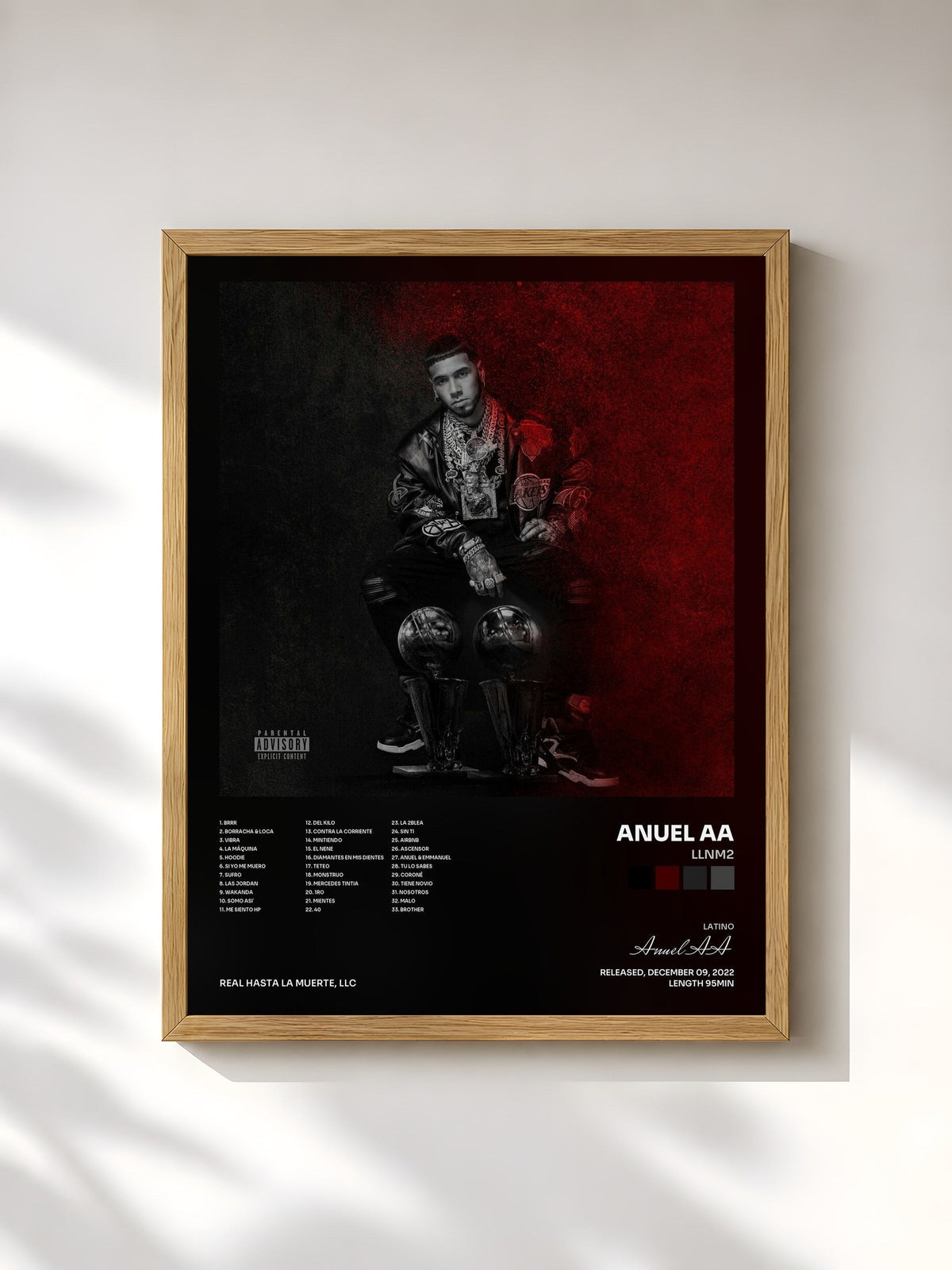 #bois Tableau de l'album LLNM2 de Anuel AA, cadre en bois brut, imprimé et encadré en France