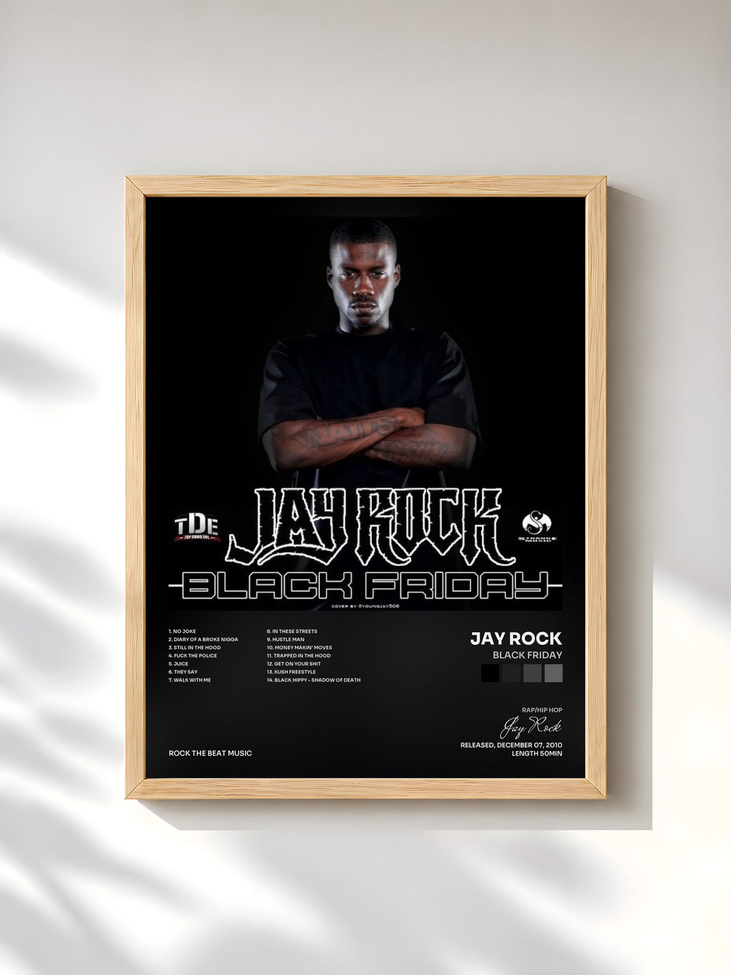 #bois Tableau de l'album Black Friday de Jay Rock, cadre en bois brut, imprimé et encadré en France