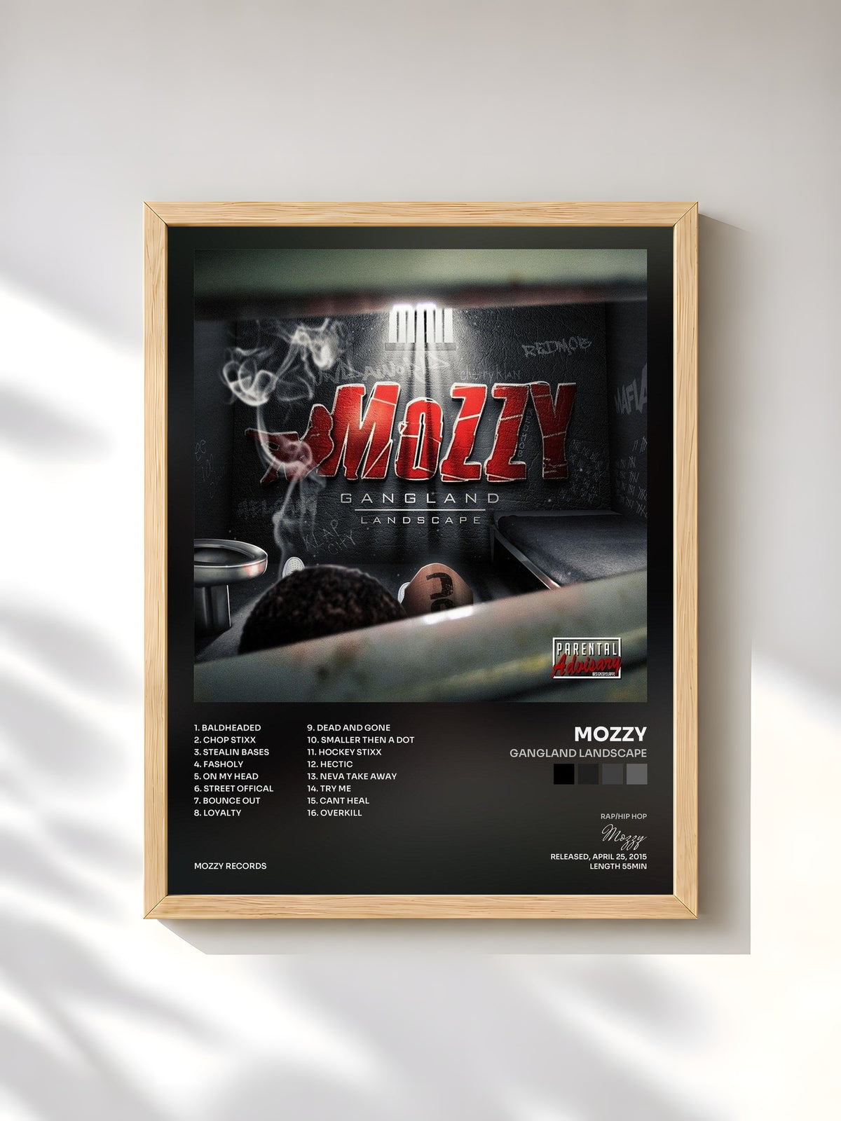 #bois Tableau de l'album Gangland Landscape de Mozzy, cadre en bois brut, imprimé et encadré en France