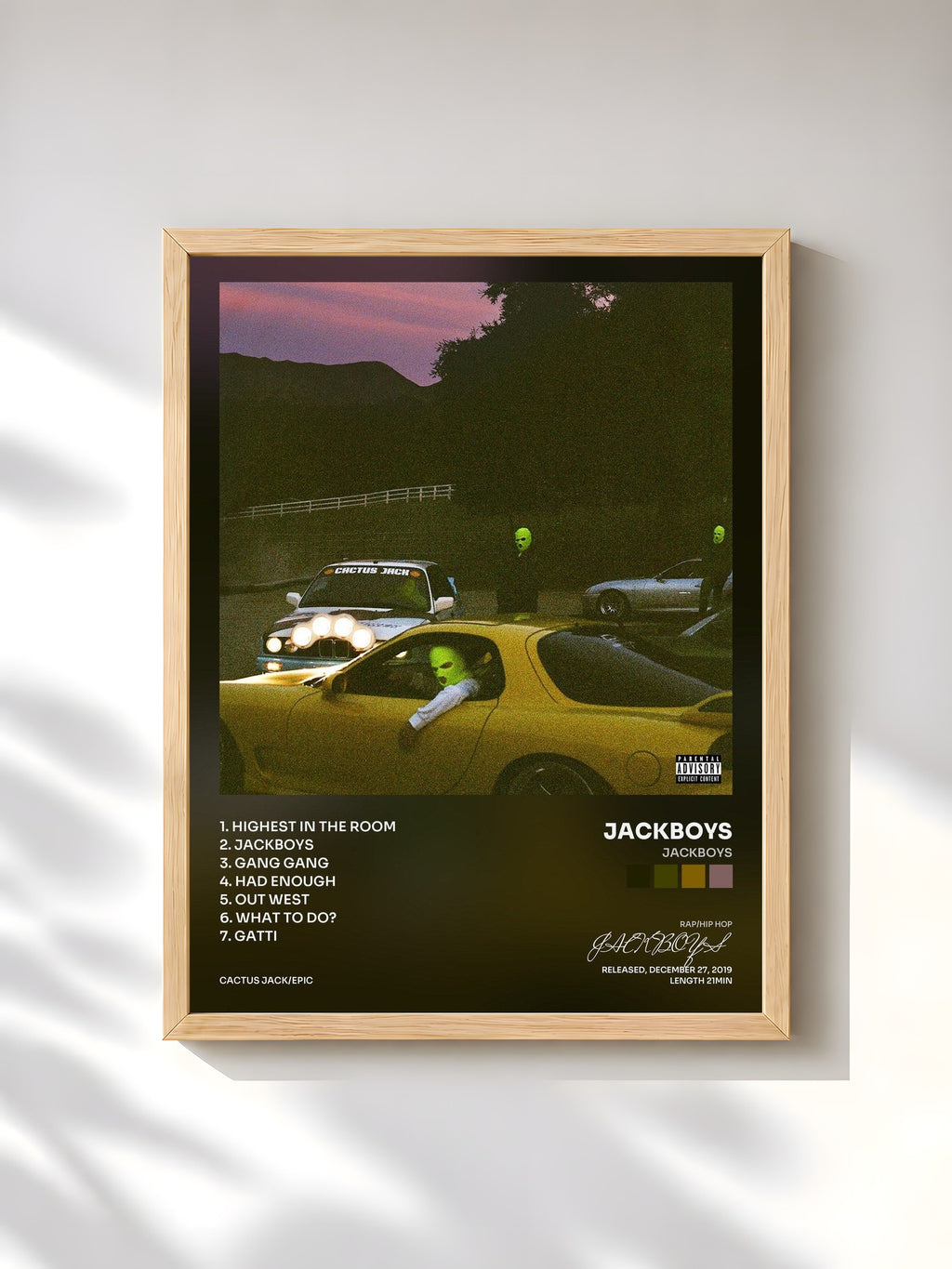 #bois Tableau de l'album JACKBOYS de JACKBOYS, cadre en bois brut, imprimé et encadré en France