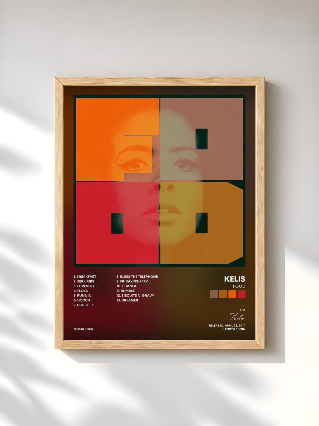 #bois Tableau de l'album Food de Kelis, cadre en bois brut, imprimé et encadré en France
