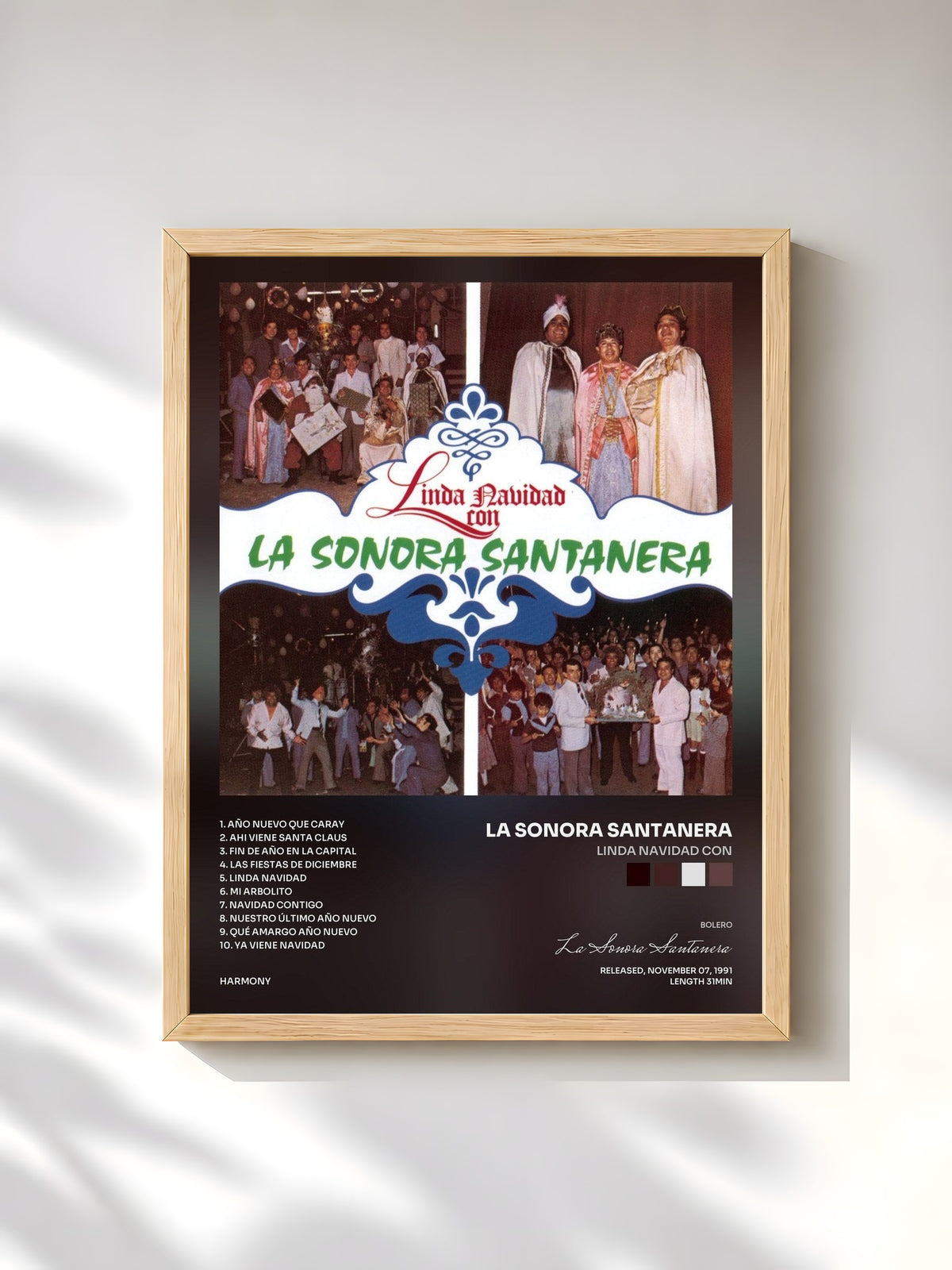 #bois Tableau de l'album Linda Navidad Con de La Sonora Santanera, cadre en bois brut, imprimé et encadré en France