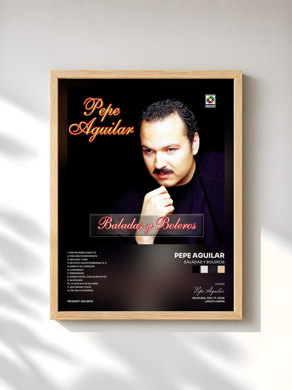 #bois Tableau de l'album Baladas Y Boleros de Pepe Aguilar, cadre en bois brut, imprimé et encadré en France