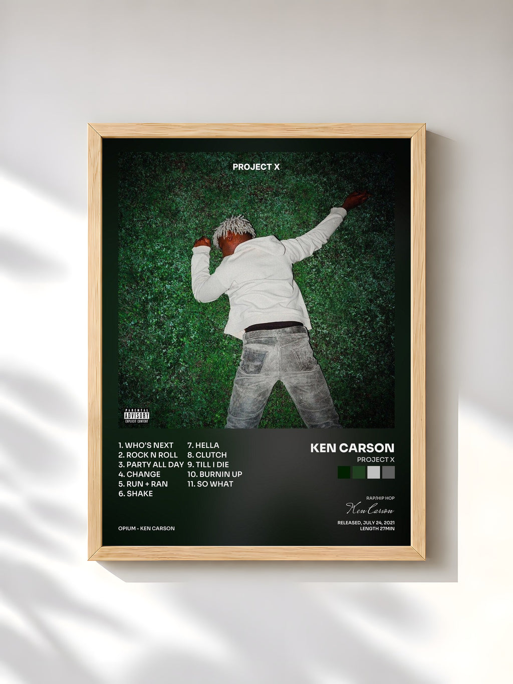 #bois Tableau de l'album Project X de Ken Carson, cadre en bois brut, imprimé et encadré en France