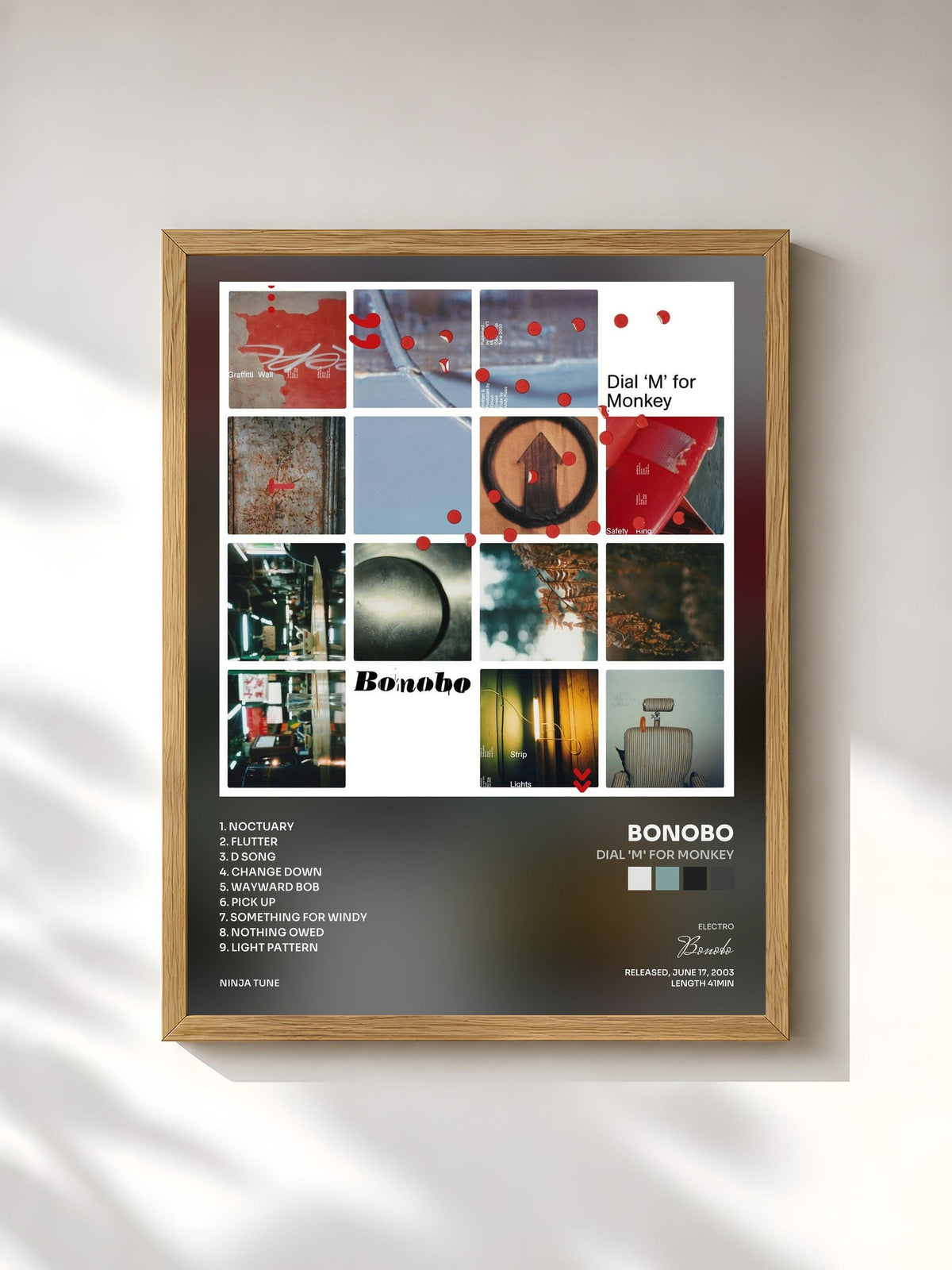 #bois Tableau de l'album Dial 'M' for Monkey de Bonobo, cadre en bois brut, imprimé et encadré en France