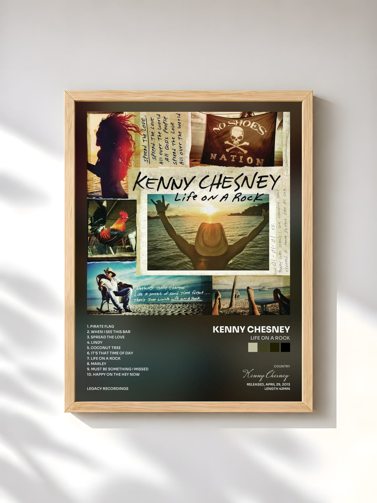 #bois Tableau de l'album Life On A Rock de Kenny Chesney, cadre en bois brut, imprimé et encadré en France