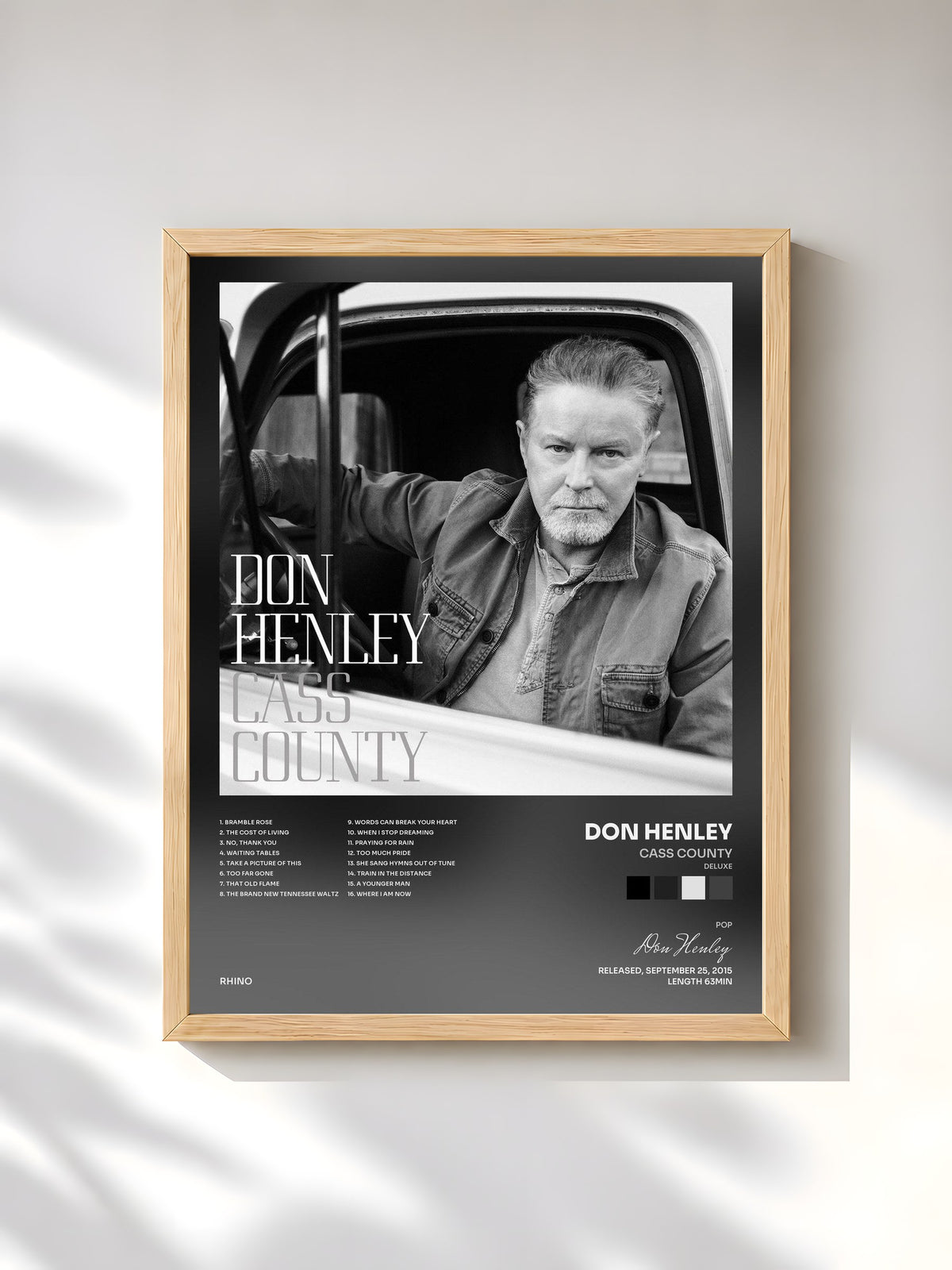 #bois Tableau de l'album Cass County (Deluxe) de Don Henley, cadre en bois brut, imprimé et encadré en France