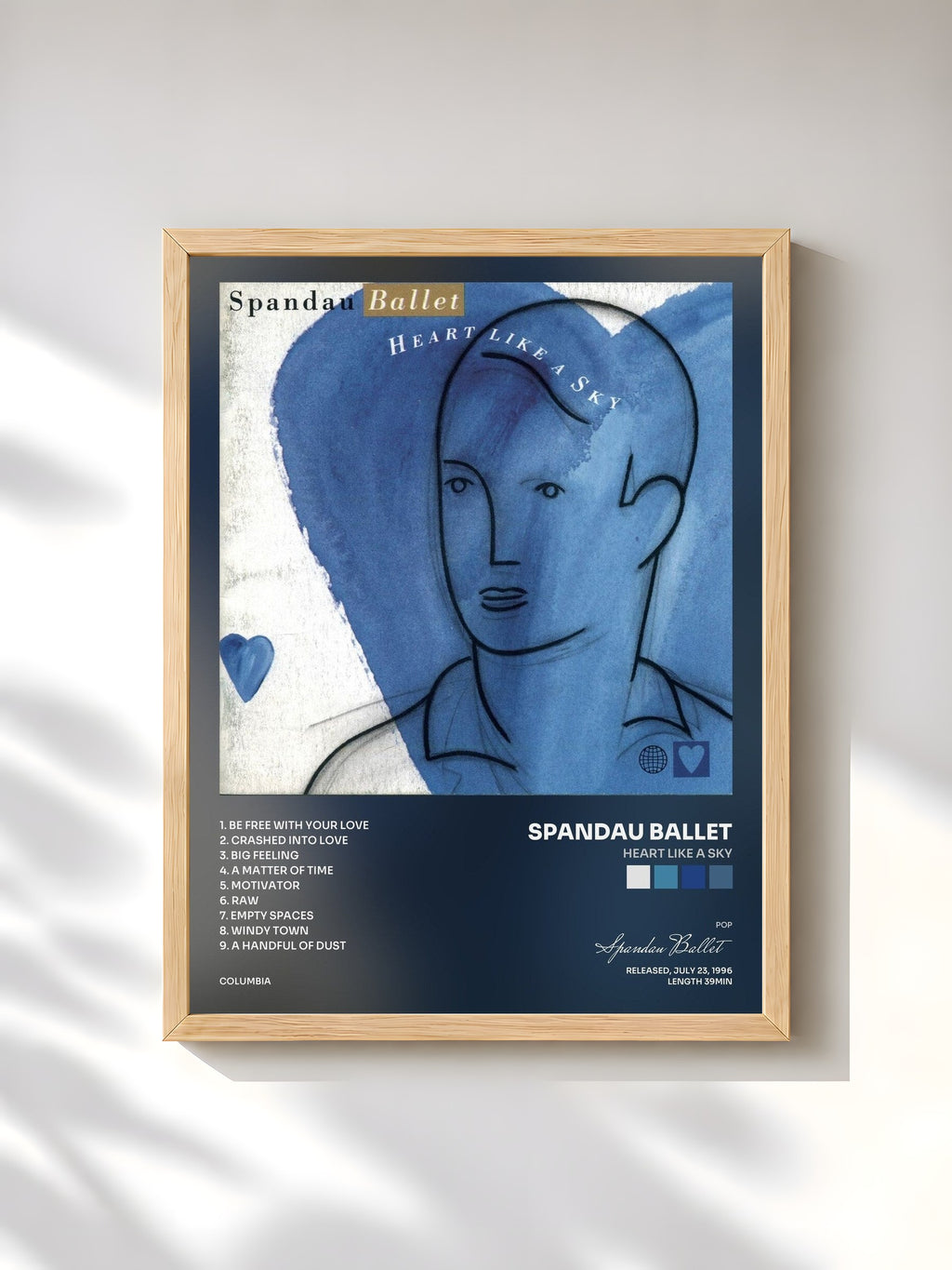#bois Tableau de l'album Heart Like A Sky de Spandau Ballet, cadre en bois brut, imprimé et encadré en France
