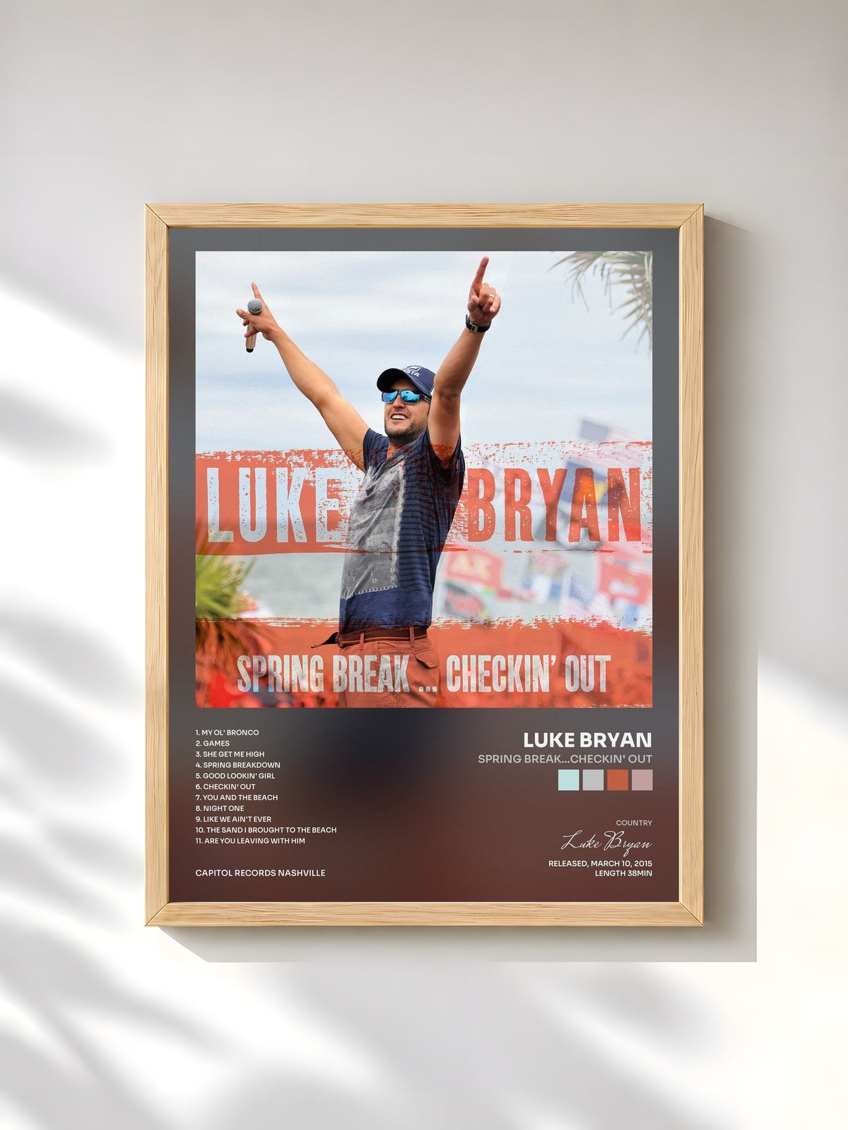 #bois Tableau de l'album Spring Break...Checkin' Out de Luke Bryan, cadre en bois brut, imprimé et encadré en France