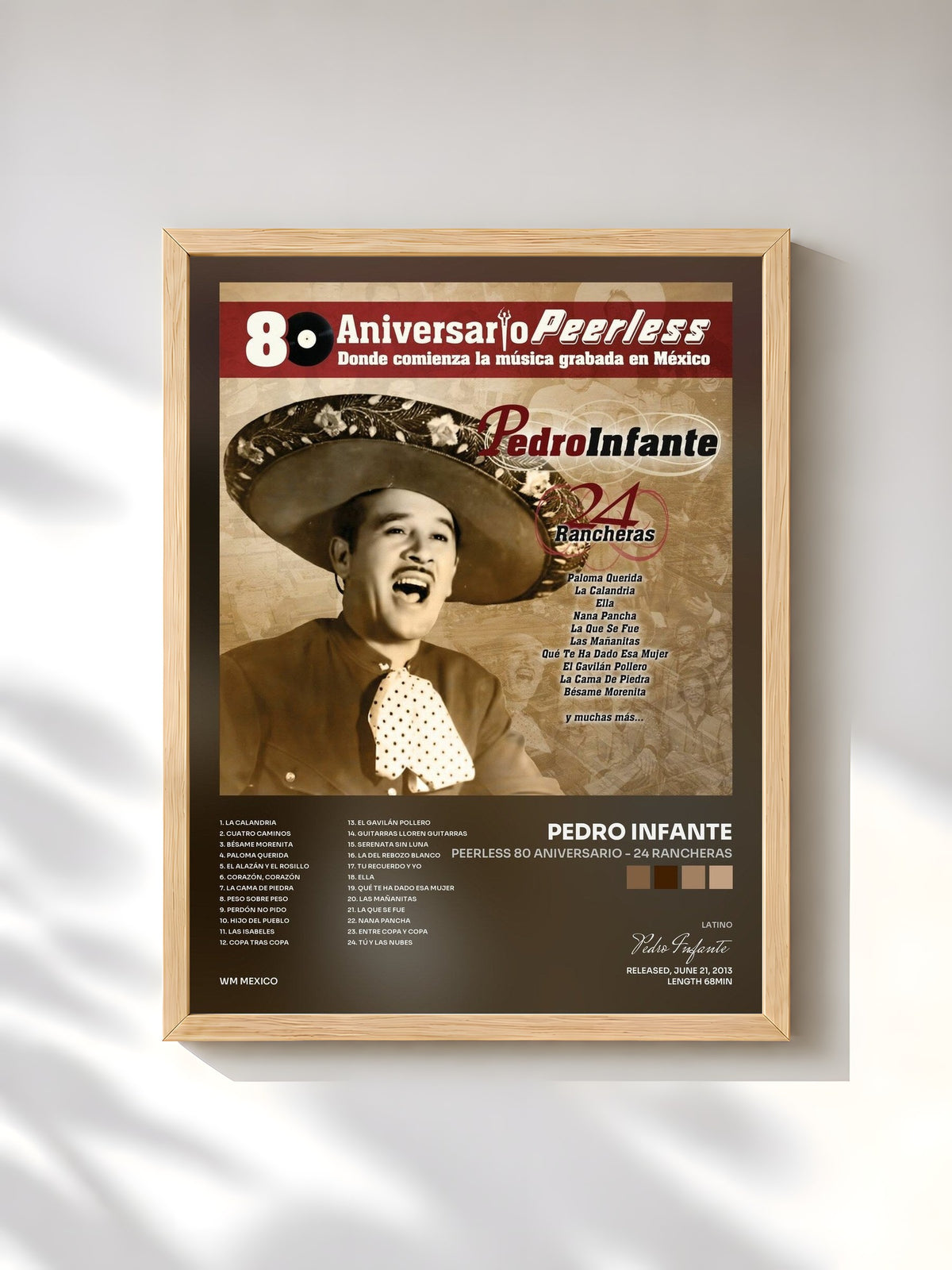 #bois Tableau de l'album Peerless 80 Aniversario - 24 Rancheras de Pedro Infante, cadre en bois brut, imprimé et encadré en France