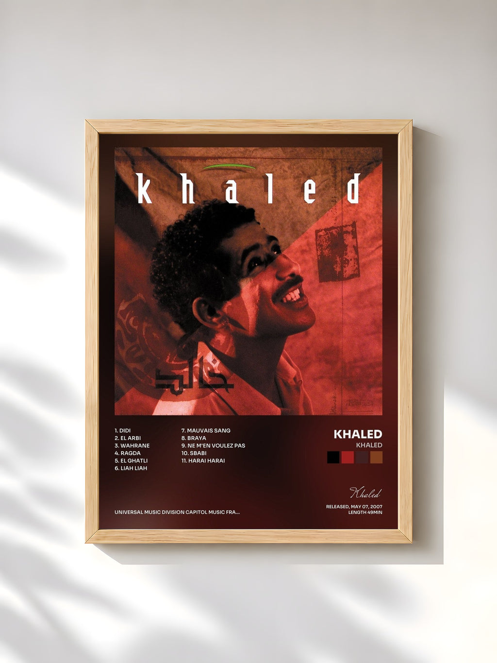 #bois Tableau de l'album Khaled de Khaled, cadre en bois brut, imprimé et encadré en France