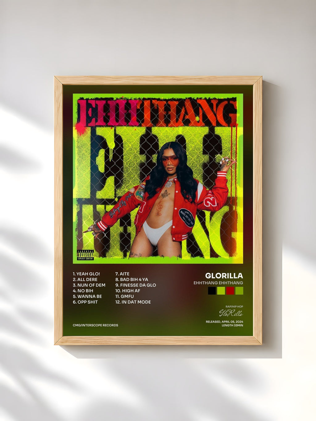 #bois Tableau de l'album Ehhthang Ehhthang de GloRilla, cadre en bois brut, imprimé et encadré en France