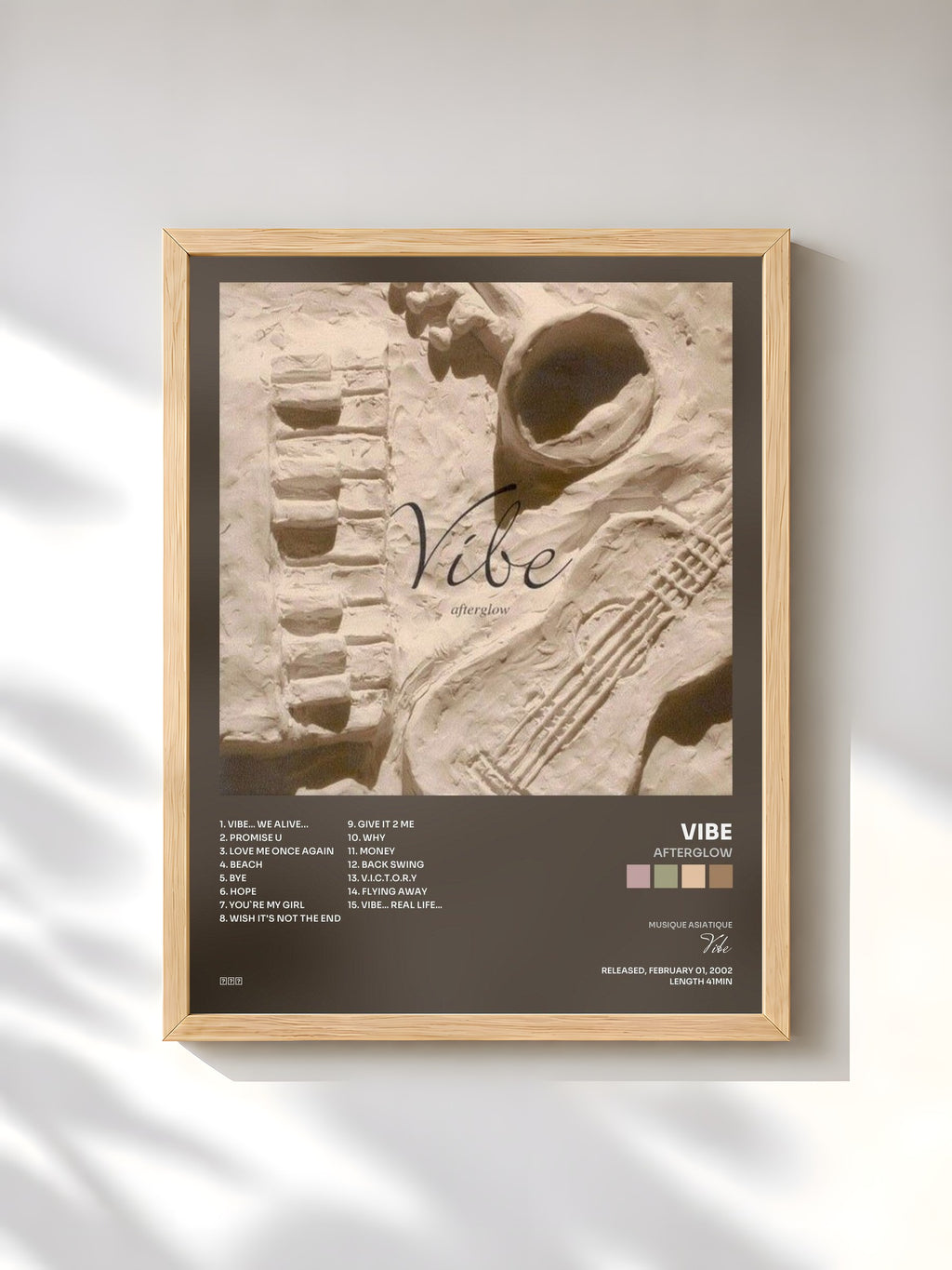 #bois Tableau de l'album Afterglow de Vibe, cadre en bois brut, imprimé et encadré en France