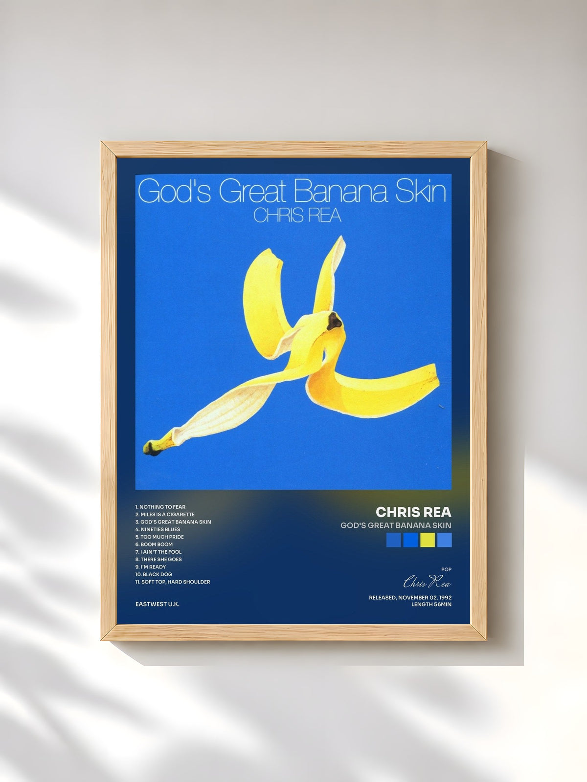 #bois Tableau de l'album God's Great Banana Skin de Chris Rea, cadre en bois brut, imprimé et encadré en France