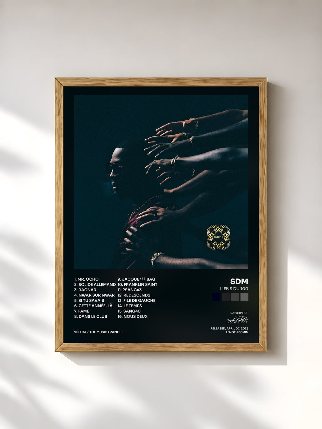 #bois Tableau de l'album Liens du 100 de SDM, cadre en bois brut, imprimé et encadré en France