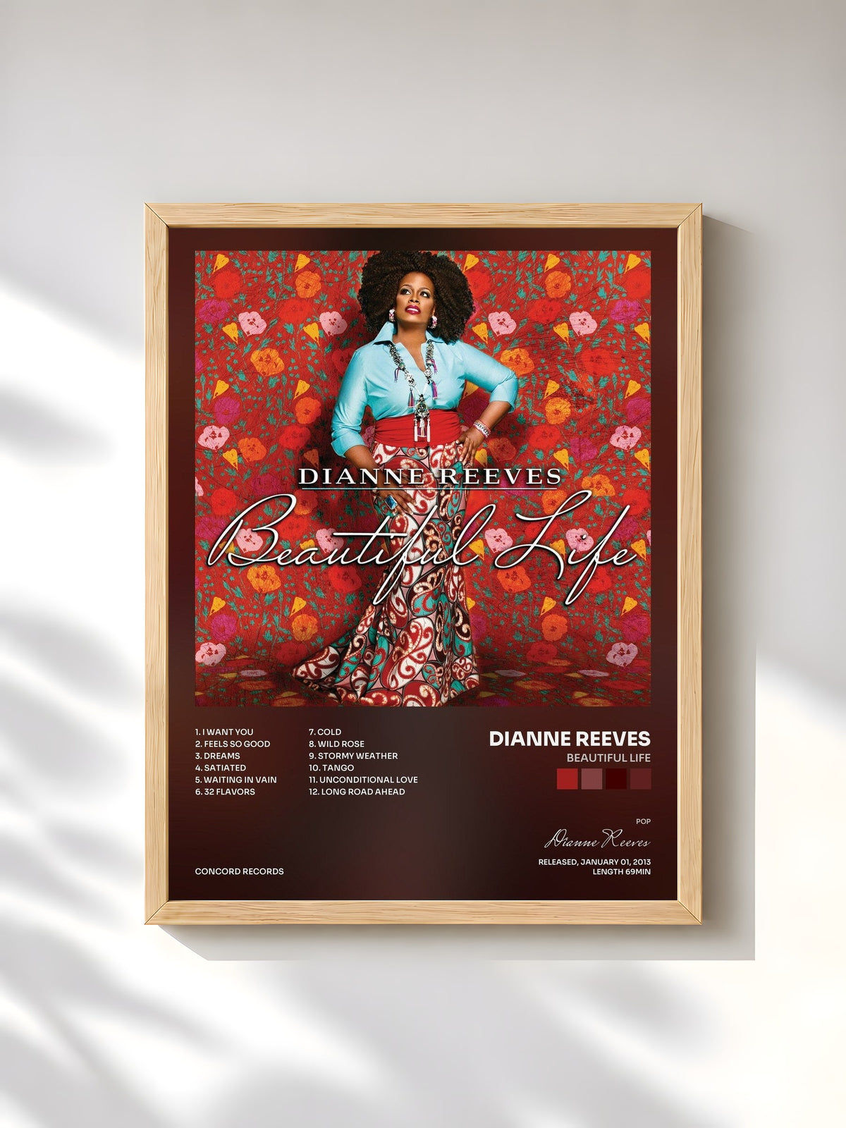 #bois Tableau de l'album Beautiful Life de Dianne Reeves, cadre en bois brut, imprimé et encadré en France