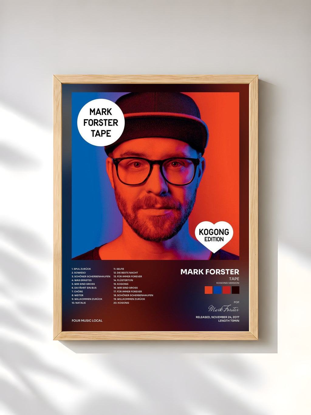 #bois Tableau de l'album TAPE (Kogong Version) de Mark Forster, cadre en bois brut, imprimé et encadré en France