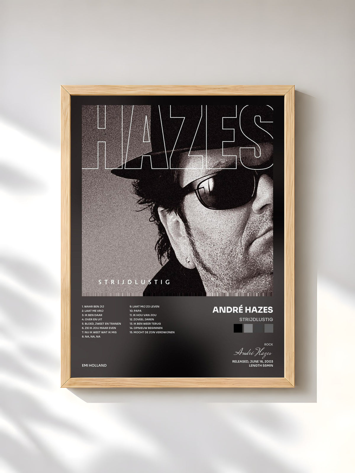 #bois Tableau de l'album Strijdlustig de André Hazes, cadre en bois brut, imprimé et encadré en France