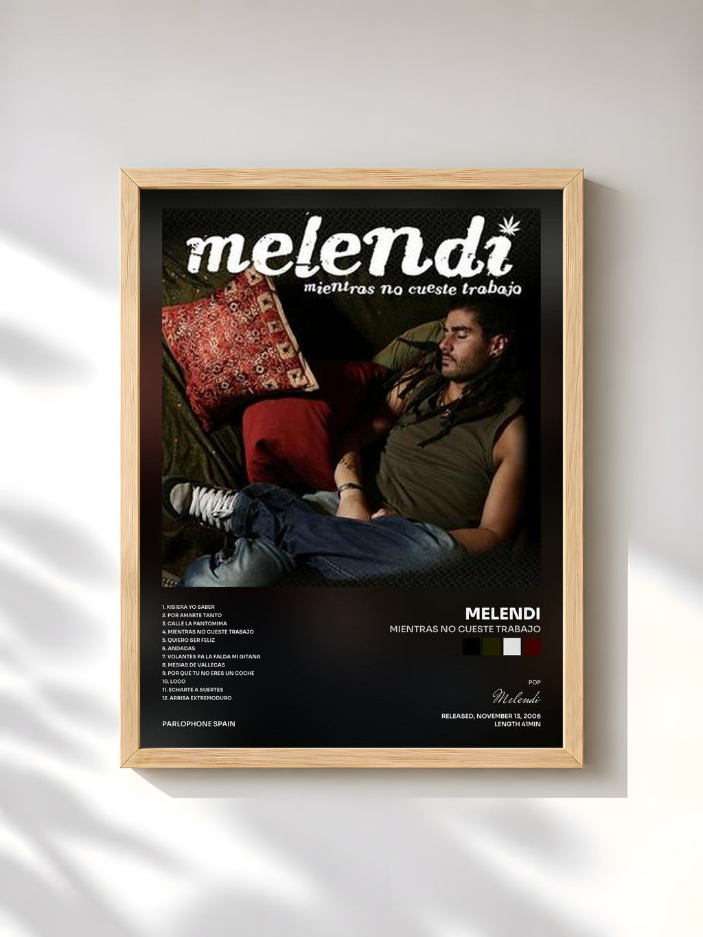 #bois Tableau de l'album Mientras No Cueste Trabajo de Melendi, cadre en bois brut, imprimé et encadré en France