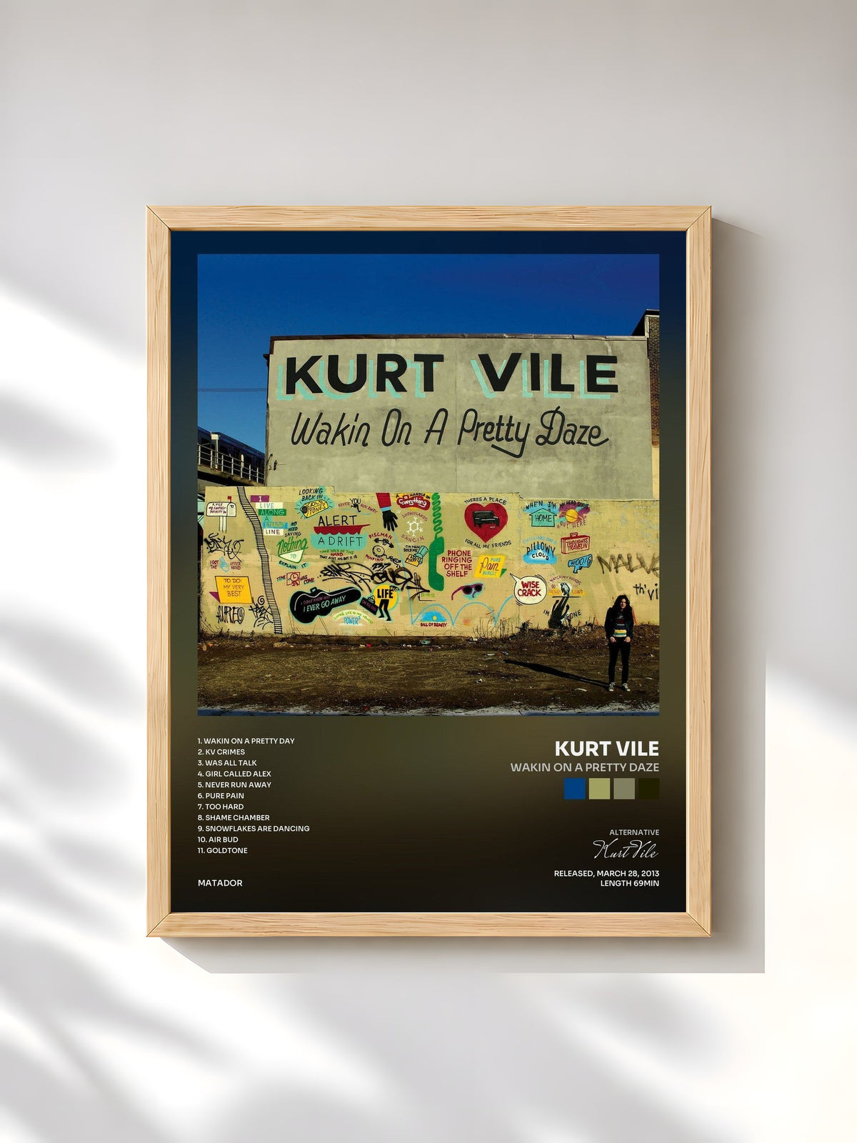 #bois Tableau de l'album Wakin On A Pretty Daze de Kurt Vile, cadre en bois brut, imprimé et encadré en France