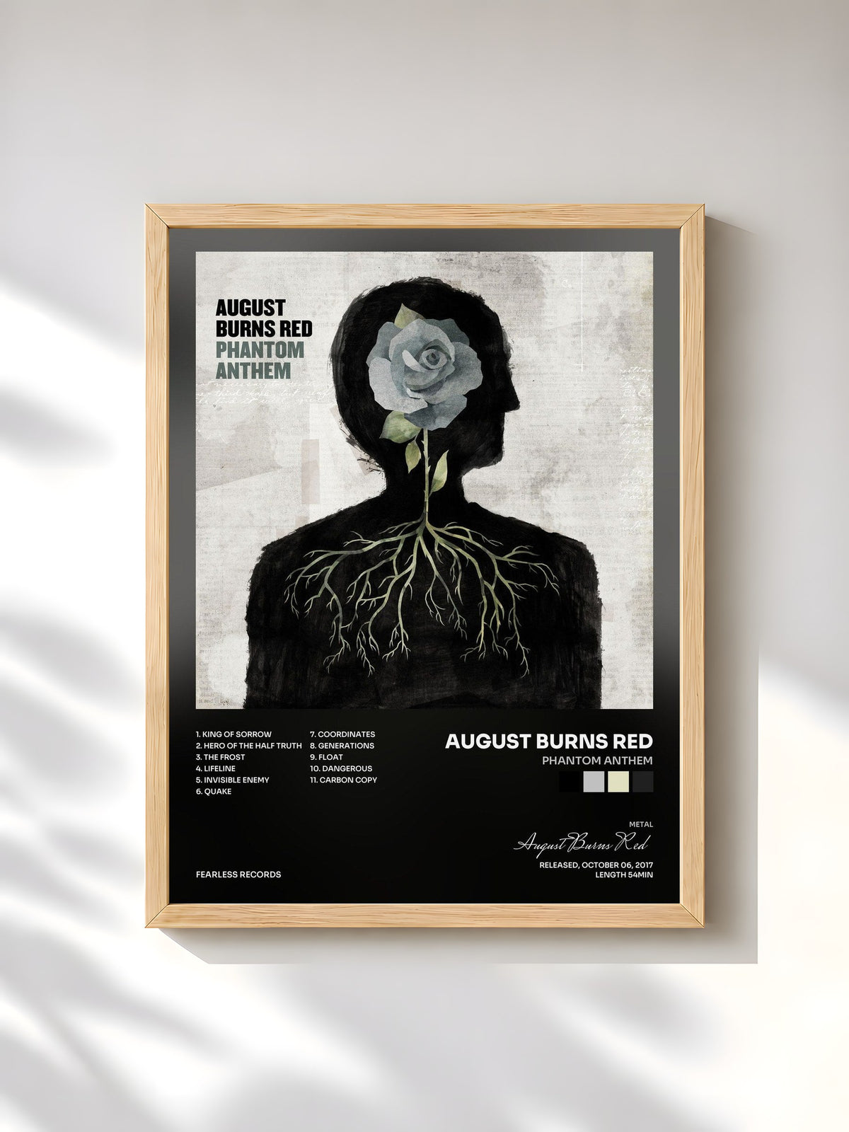 #bois Tableau de l'album Phantom Anthem de August Burns Red, cadre en bois brut, imprimé et encadré en France