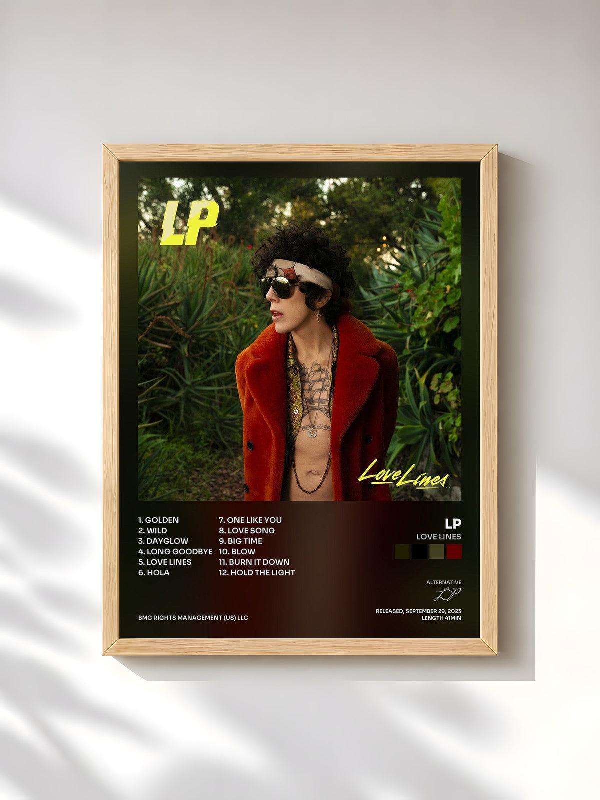 #bois Tableau de l'album Love Lines de LP, cadre en bois brut, imprimé et encadré en France