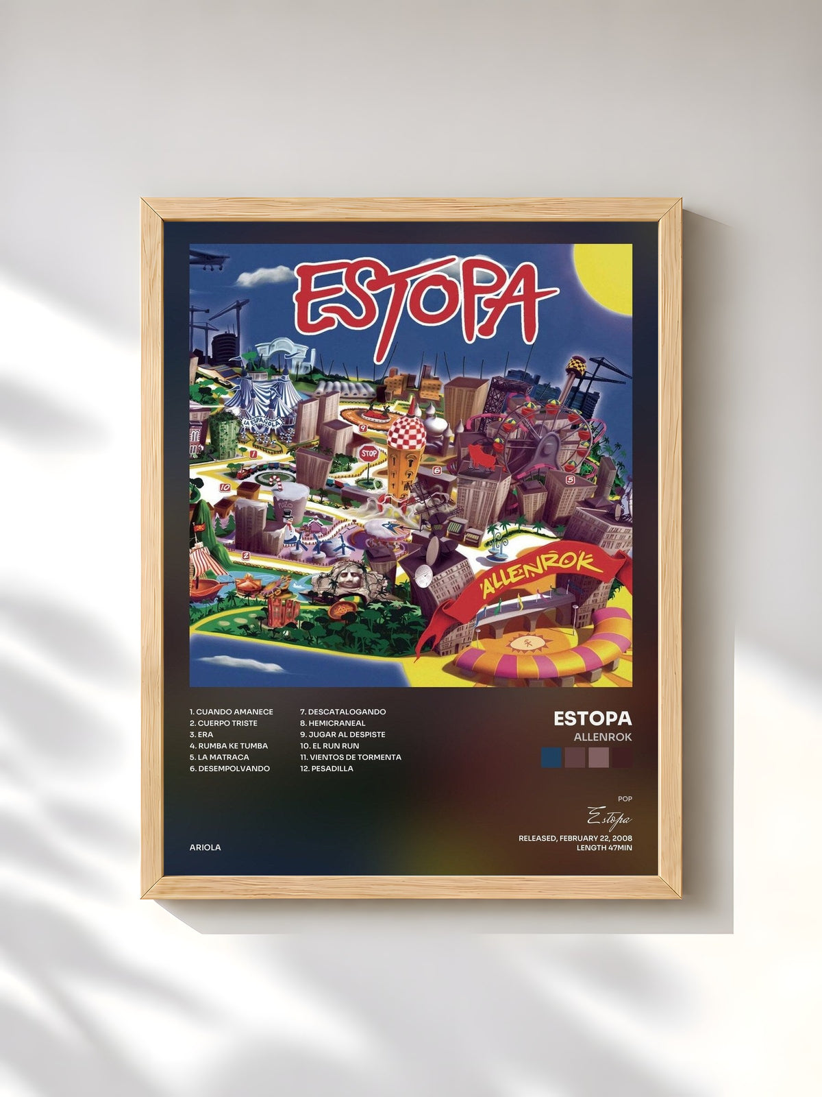 #bois Tableau de l'album Allenrok de Estopa, cadre en bois brut, imprimé et encadré en France