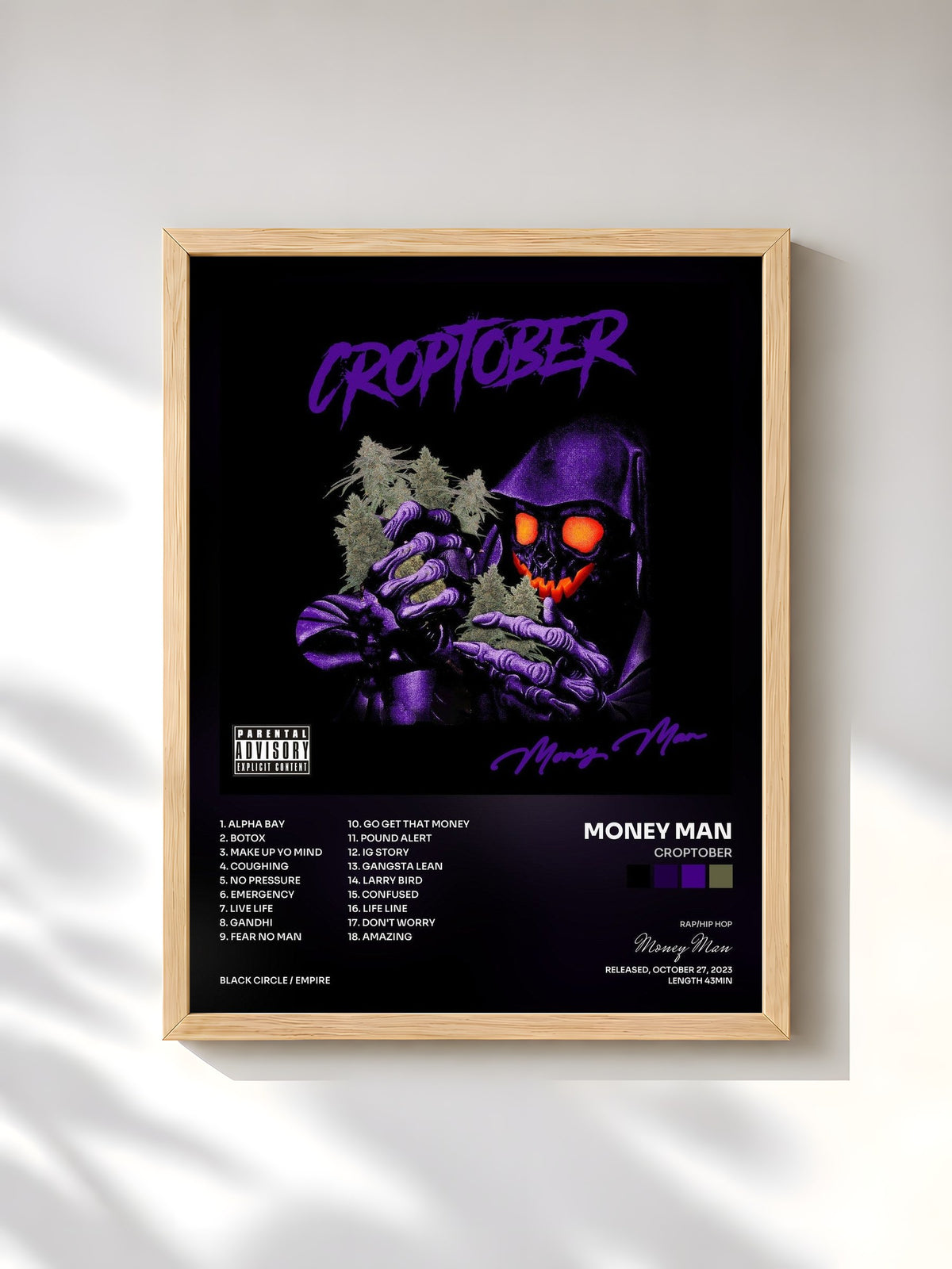 #bois Tableau de l'album CROPTOBER de Money Man, cadre en bois brut, imprimé et encadré en France
