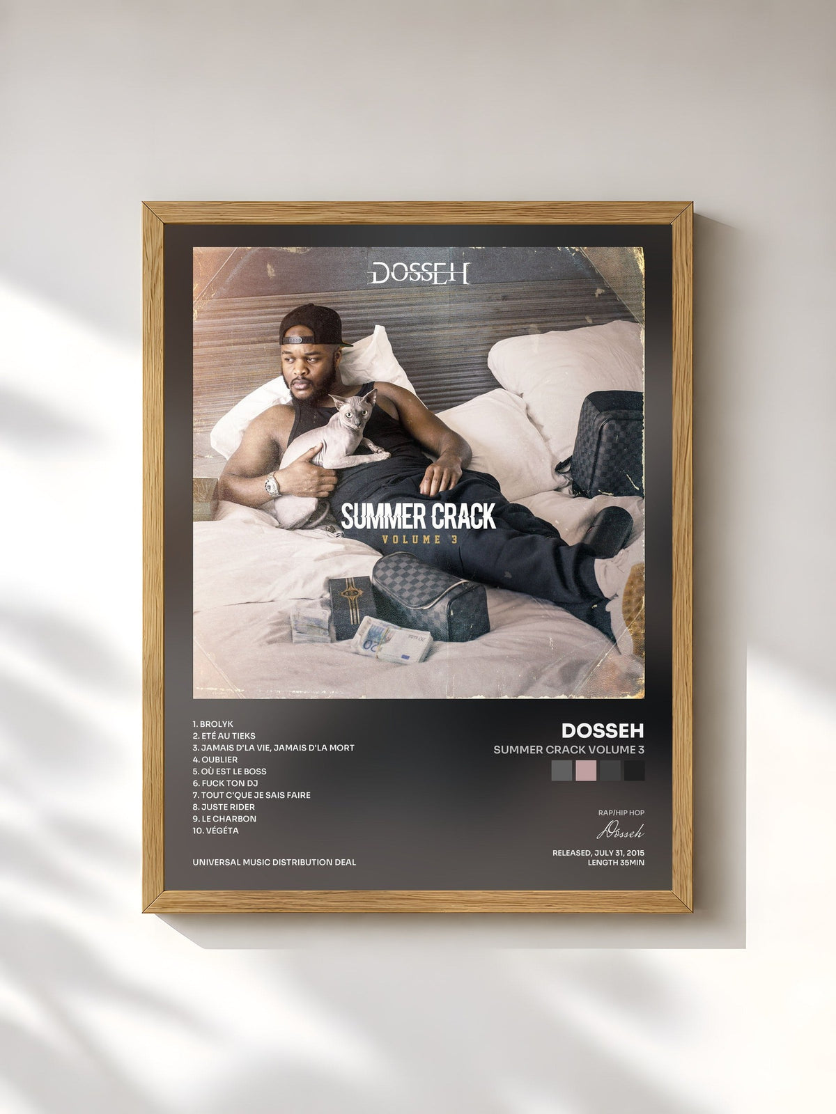#bois Tableau de l'album Summer Crack Volume 3 de Dosseh, cadre en bois brut, imprimé et encadré en France
