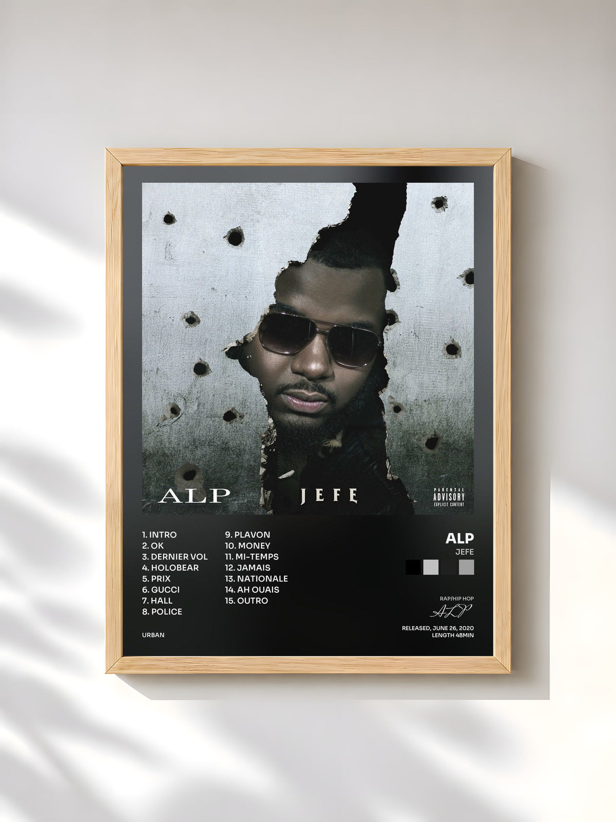 #bois Tableau de l'album JEFE de ALP, cadre en bois brut, imprimé et encadré en France