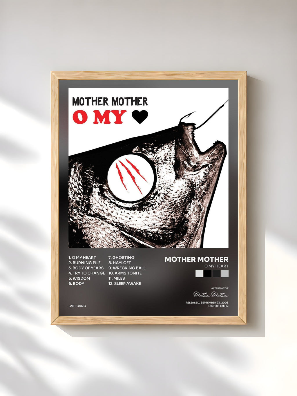 #bois Tableau de l'album O My Heart de Mother Mother, cadre en bois brut, imprimé et encadré en France