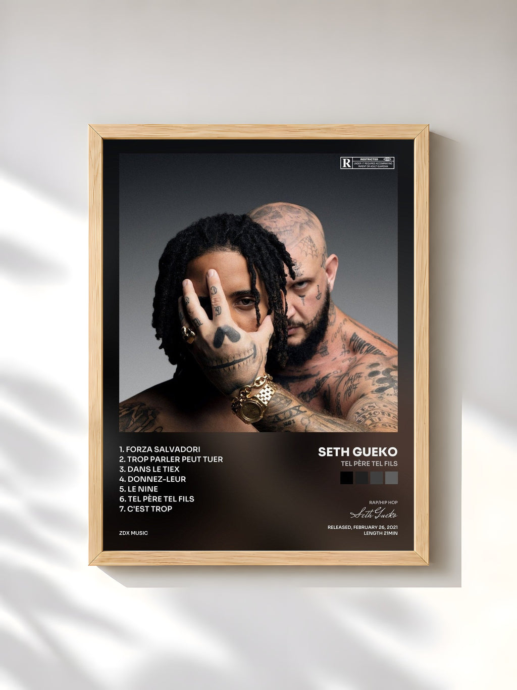 #bois Tableau de l'album Tel père tel fils de Seth Gueko, cadre en bois brut, imprimé et encadré en France