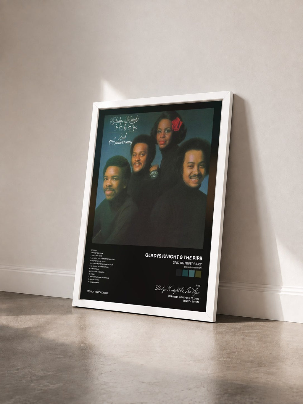 #blanc Tableau de l'album 2nd Anniversary (Expanded Edition) de Gladys Knight & The Pips vu de trois quarts, cadre blanc