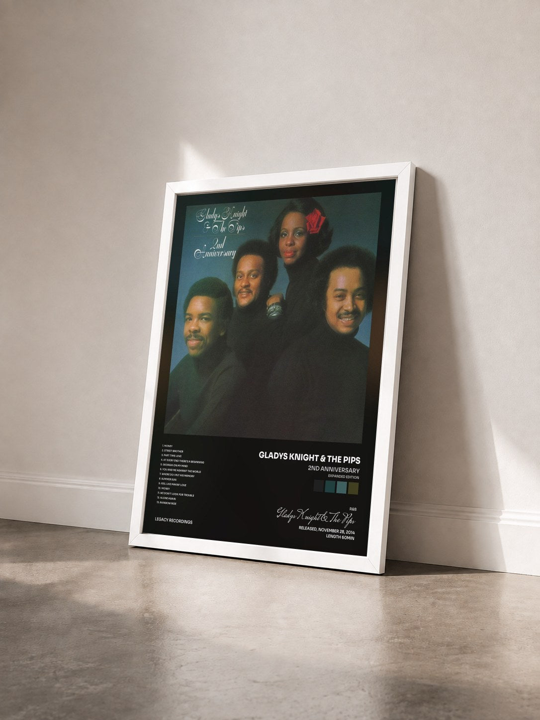 #blanc Tableau de l'album 2nd Anniversary (Expanded Edition) de Gladys Knight & The Pips vu de trois quarts, cadre blanc
