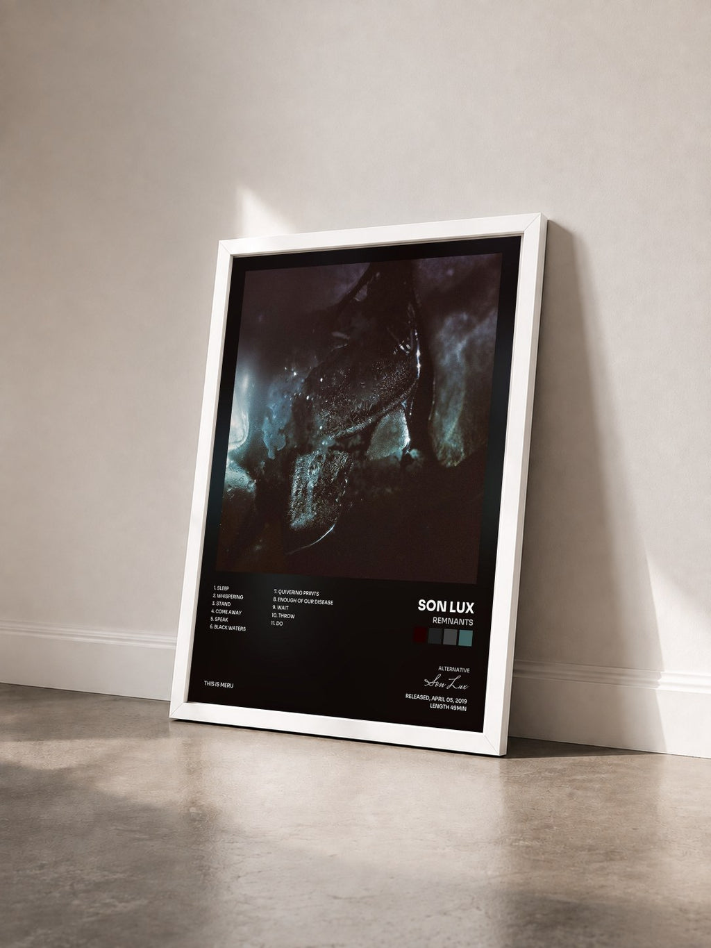 #blanc Tableau de l'album Remnants de Son Lux vu de trois quarts, cadre blanc