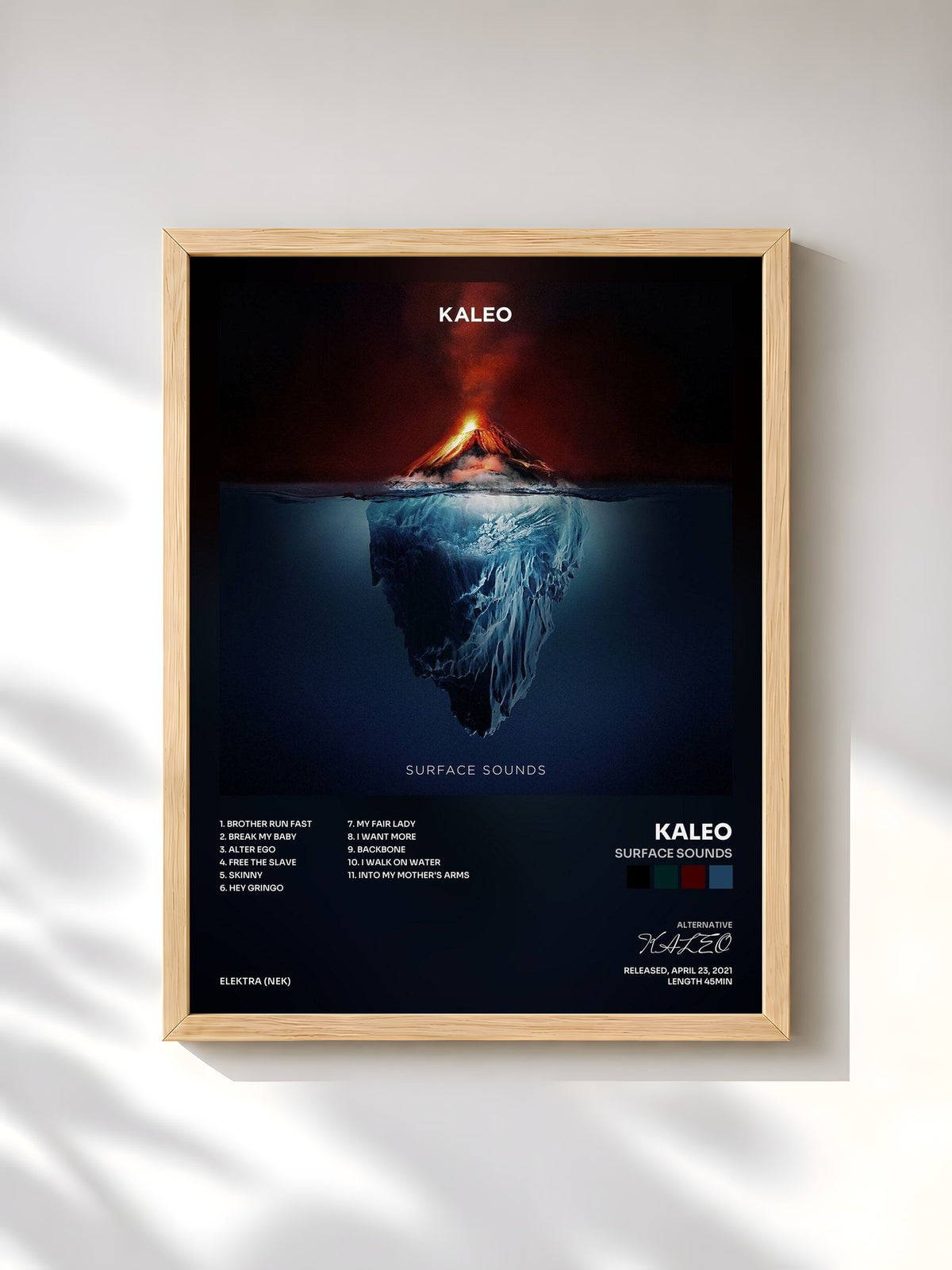 #bois Tableau de l'album Surface Sounds de KALEO, cadre en bois brut, imprimé et encadré en France