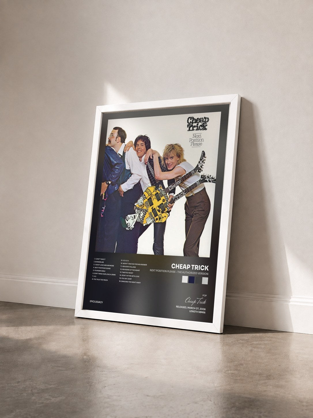#blanc Tableau de l'album Next Position Please - The Authorized Version de Cheap Trick vu de trois quarts, cadre blanc