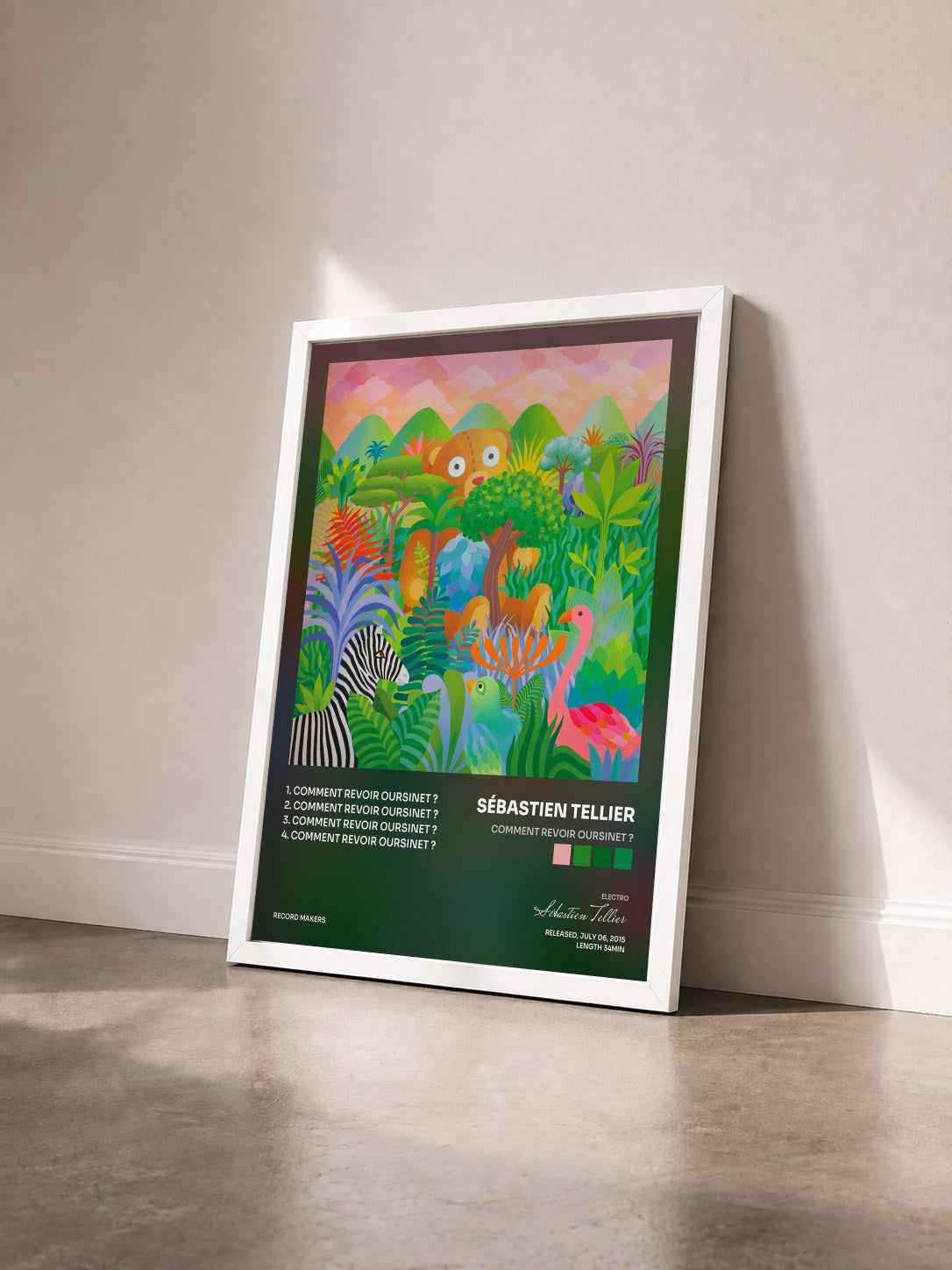#blanc Tableau de l'album Comment revoir Oursinet ? de Sébastien Tellier vu de trois quarts, cadre blanc