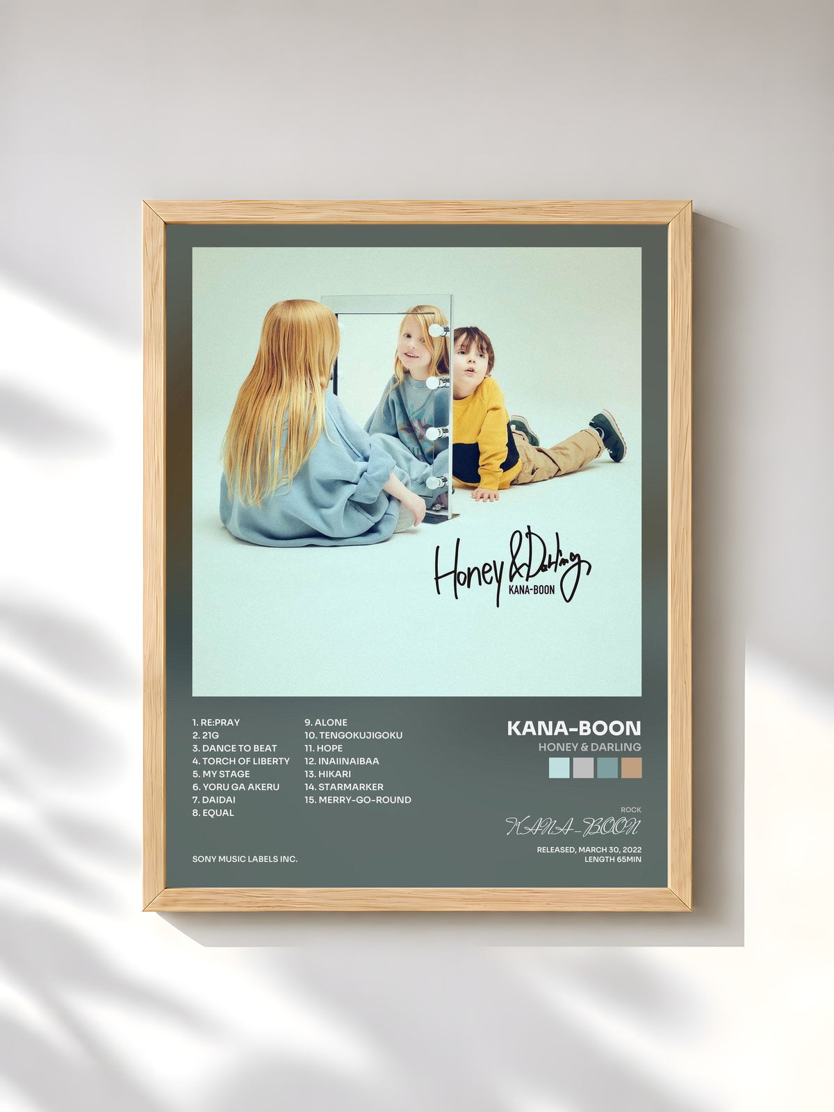 #bois Tableau de l'album Honey & Darling de KANA-BOON, cadre en bois brut, imprimé et encadré en France