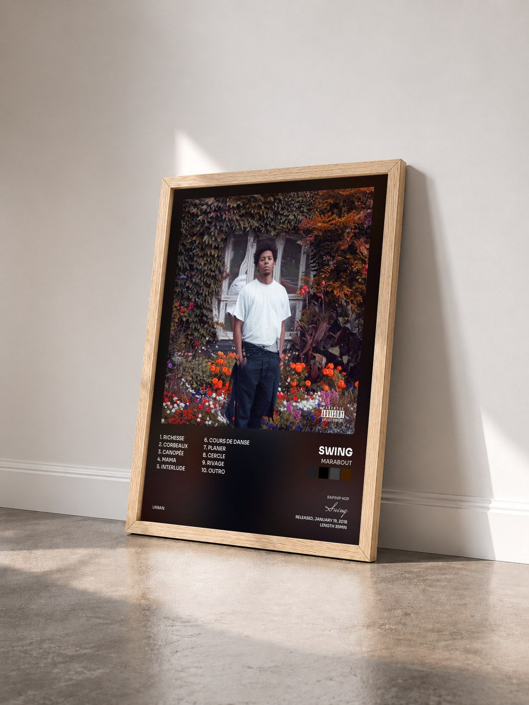 #bois Tableau de l'album Marabout de Swing vu de trois quarts, cadre en bois brut