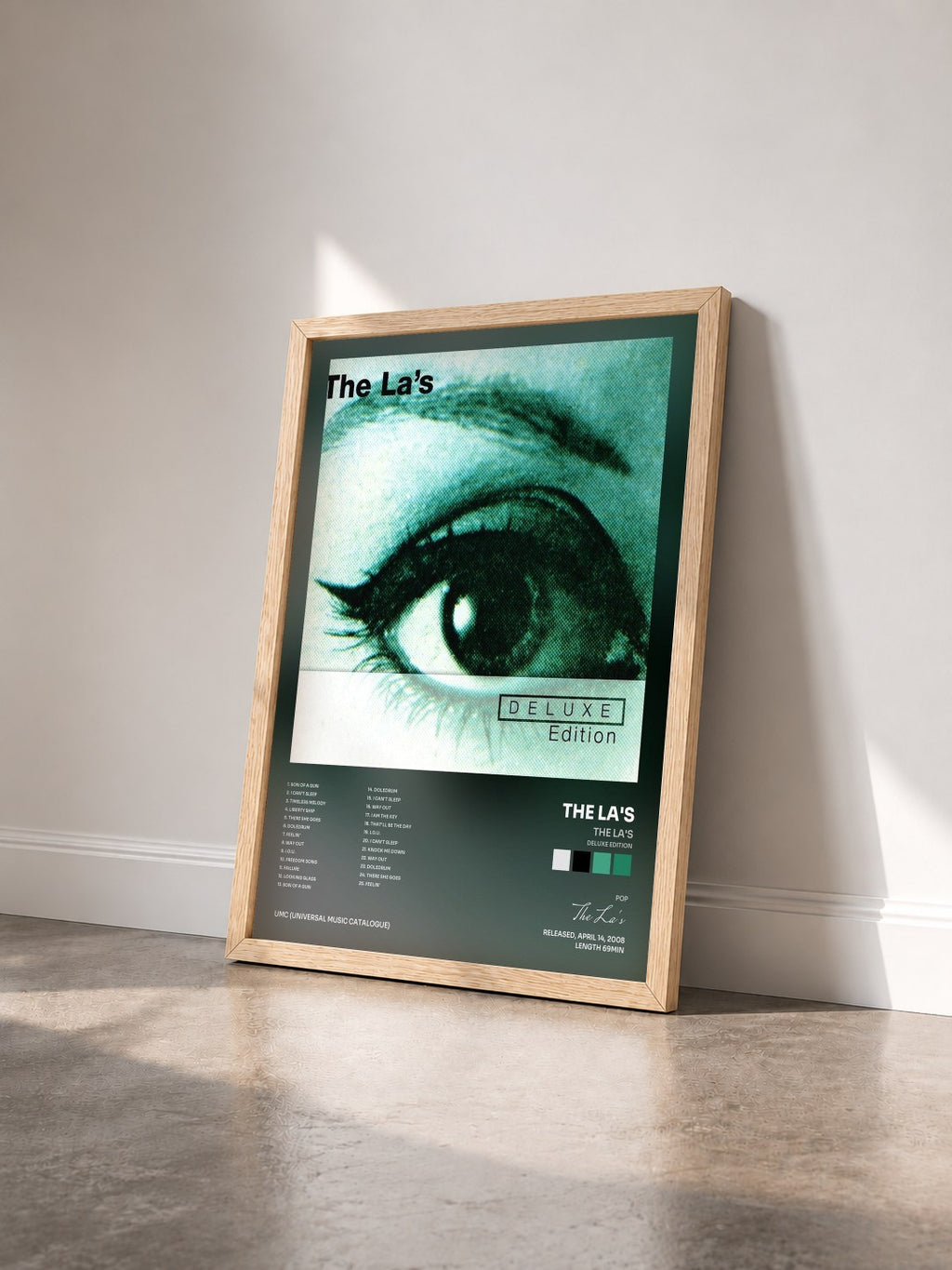 #bois Tableau de l'album The La's (Deluxe Edition) de The La's vu de trois quarts, cadre en bois brut