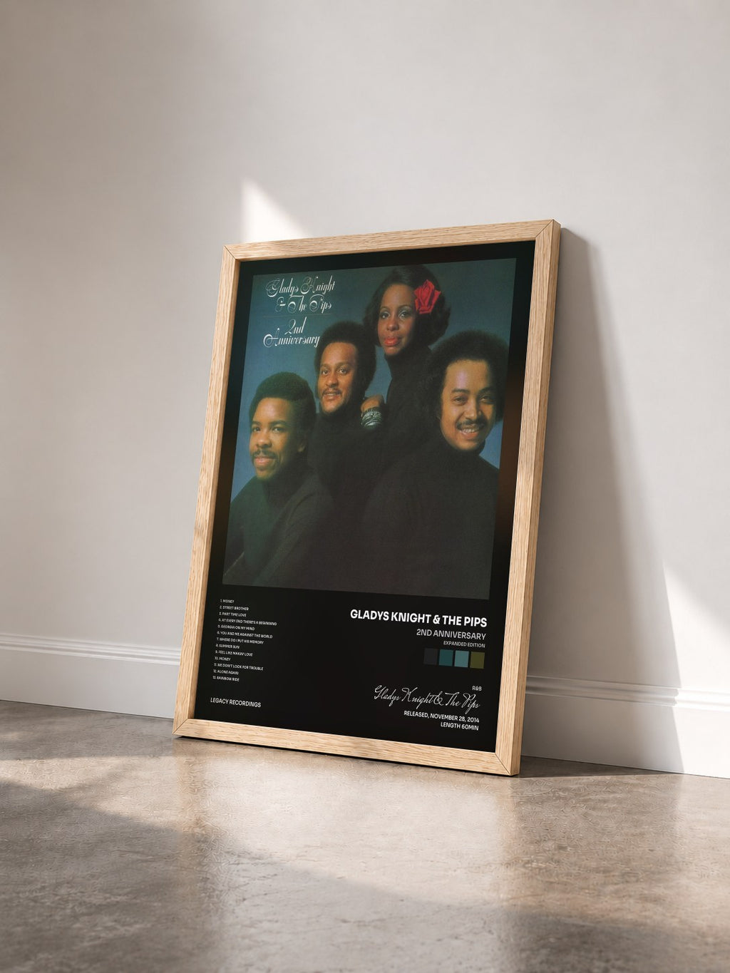 #bois Tableau de l'album 2nd Anniversary (Expanded Edition) de Gladys Knight & The Pips vu de trois quarts, cadre en bois brut