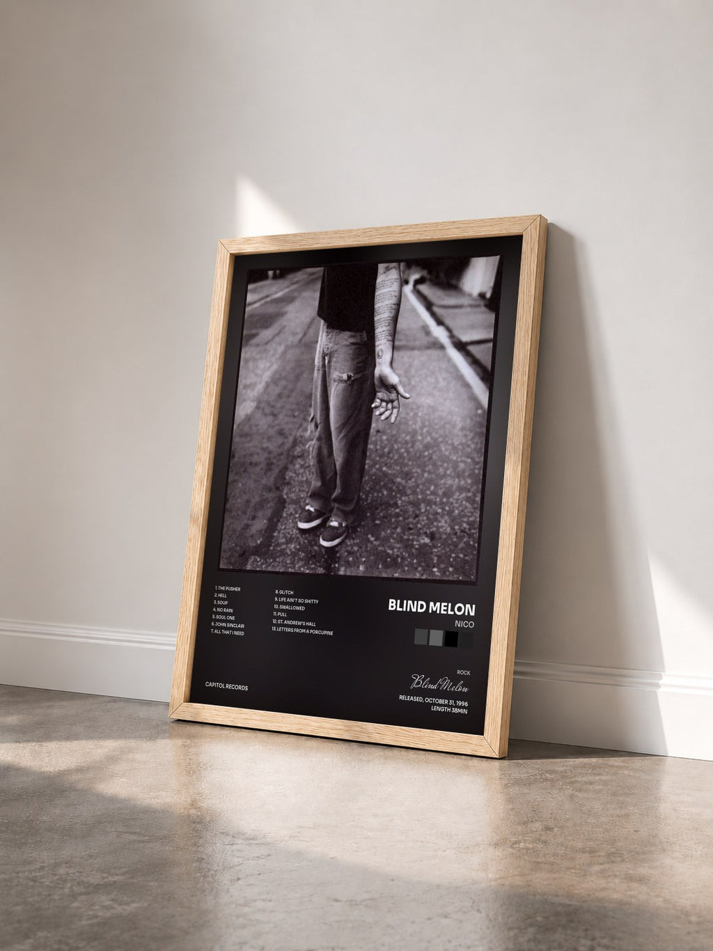 #bois Tableau de l'album Nico de Blind Melon vu de trois quarts, cadre en bois brut